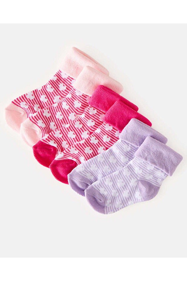Infant Girls Crew Length Socks With Folded Hem (3 Pairs)