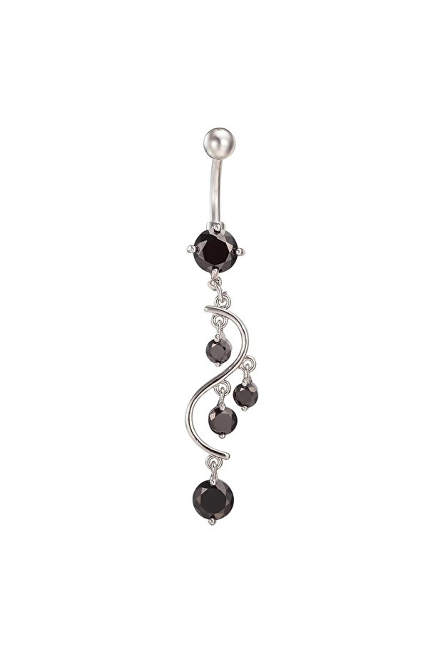 Straight Barbell body Navel & Bell Button Rings black Long S-shaped Adhesive Diamond Pendant With Na