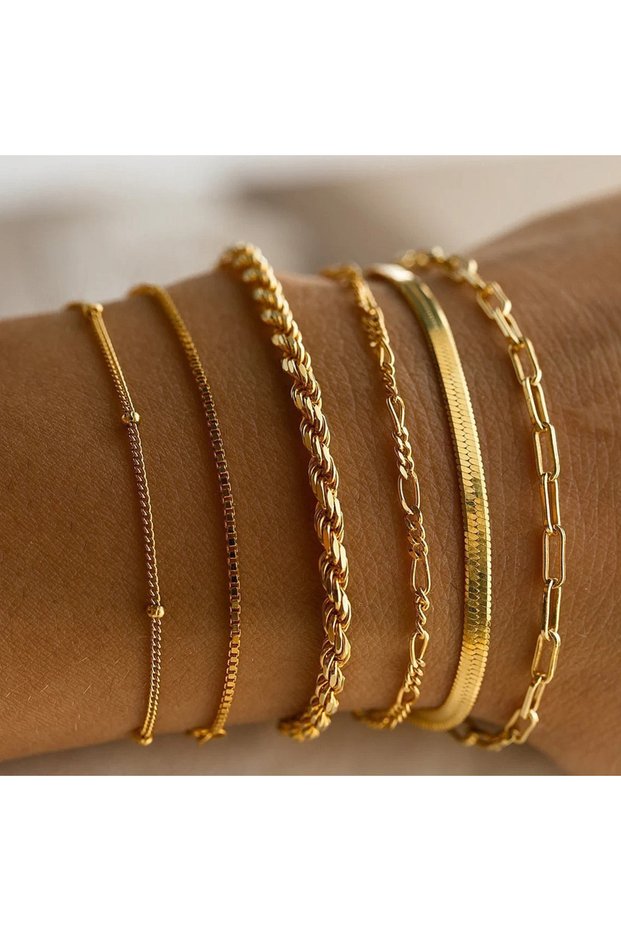 AYA 6PcsBracelet Boho Gold Color Simple Zircon Earring Clip Ring Bracelet Necklace Fashion Jewelry S