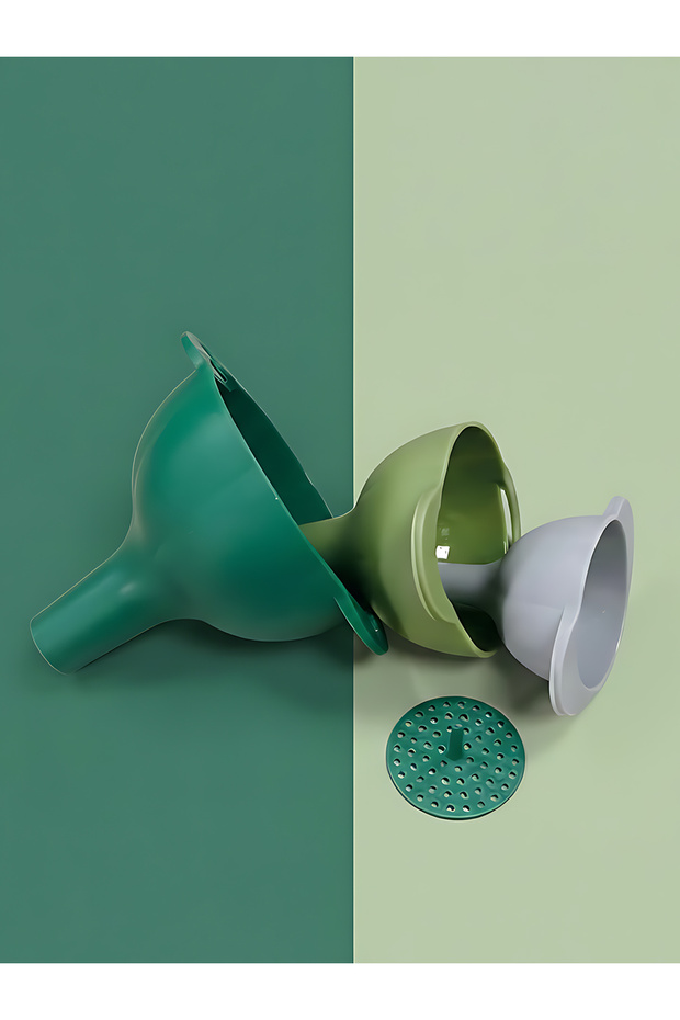 3-Pcs Plastic Funnel Set with Strainer - Durable Multi-Size Kitchen Liquid Filter, BB3919