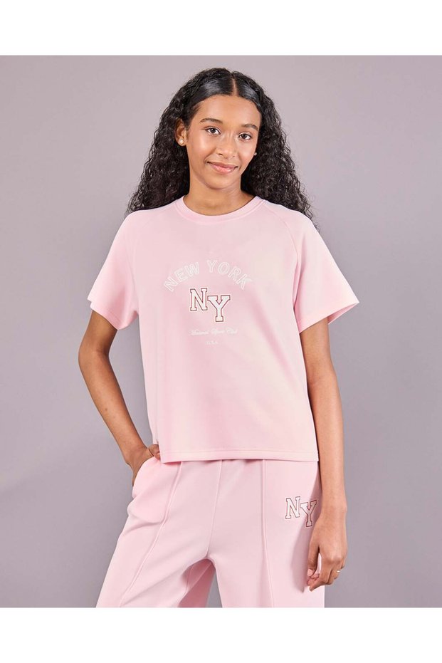Senior Girls Pink Scuba Print T-Shirt