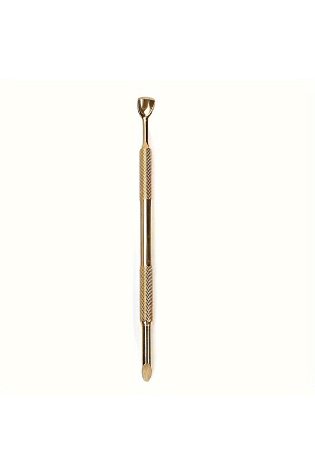 Golden Russian-Style Double-Ended Stainless Steel Nail Pusher with Beveled Edge for Manicure, Pre-Tr