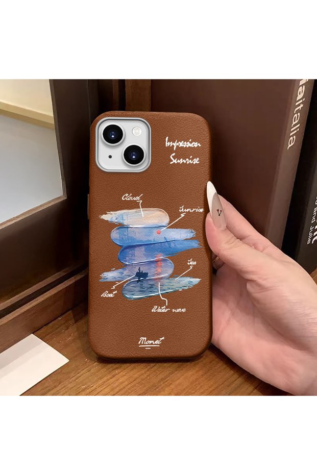 iPhone 13/14 Compatible Brown Leather Textured Silicone Protects Camera Shock-Absorbing Case