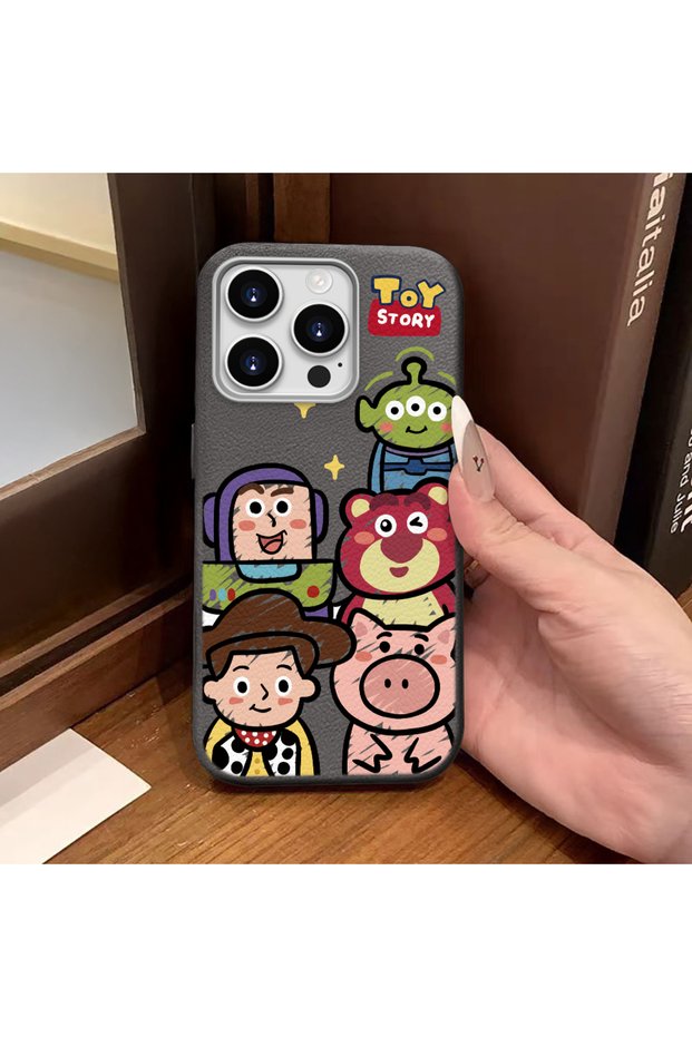 iPhone 16 Pro Max Compatible Gray Leather Texture Silicone Protects Camera Shock-Absorbing Case Cartoon