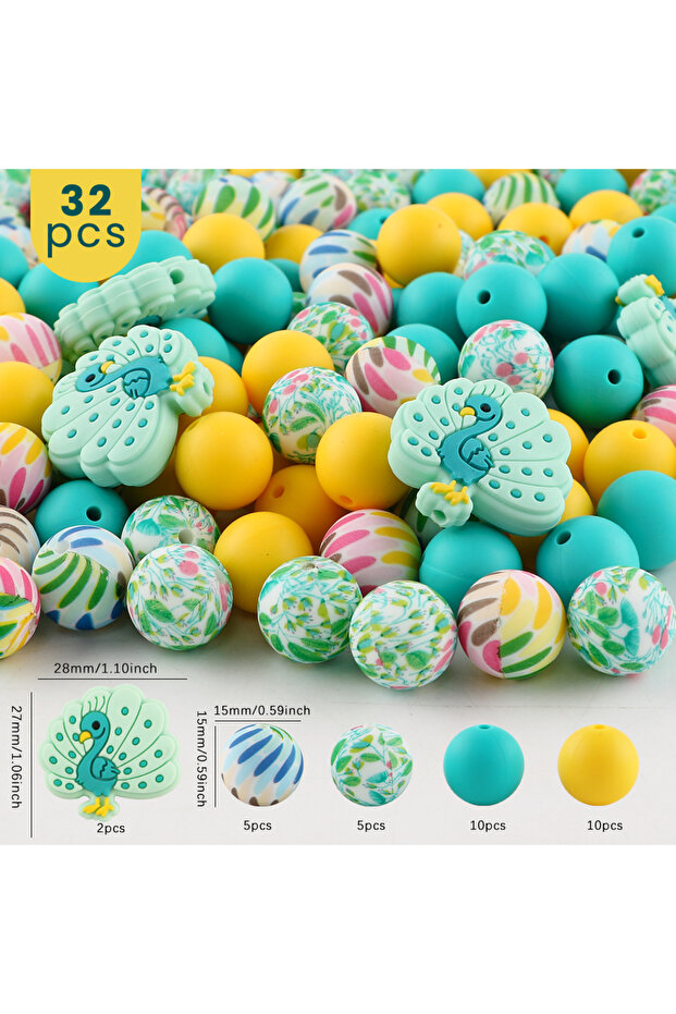 set01 32Pcs/Lot Silicone Beads Kits Silicone Round Beads For Bracelet Necklace Jewelry Handmade Acce