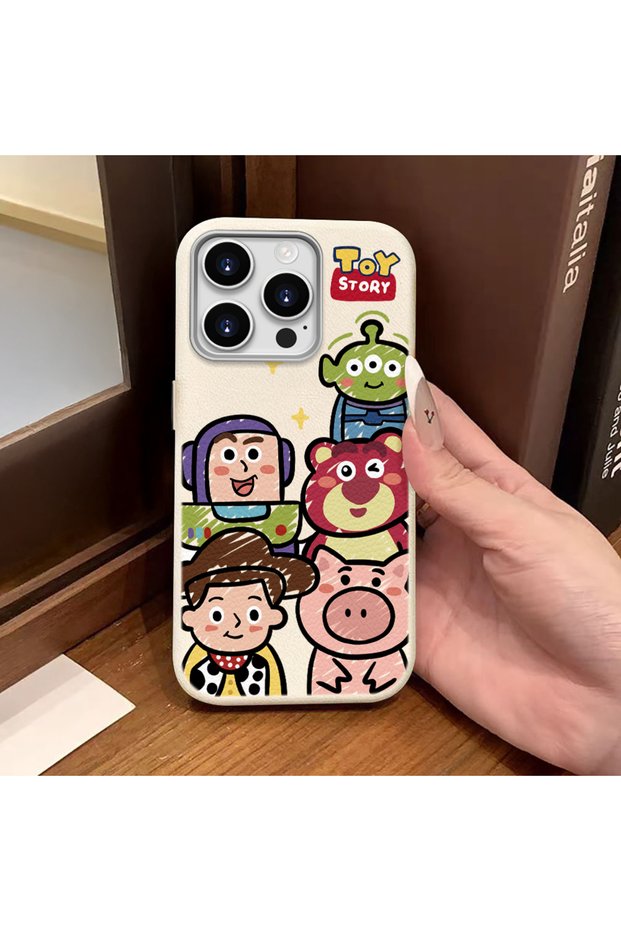 iPhone 15 Pro Compatible White Leather Texture Silicone Protects Camera Shock-Absorbing Case Cartoon