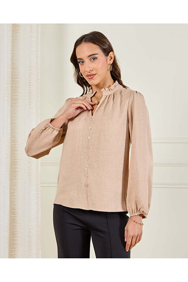 Women Pink Hi-Neck Casual Blouse