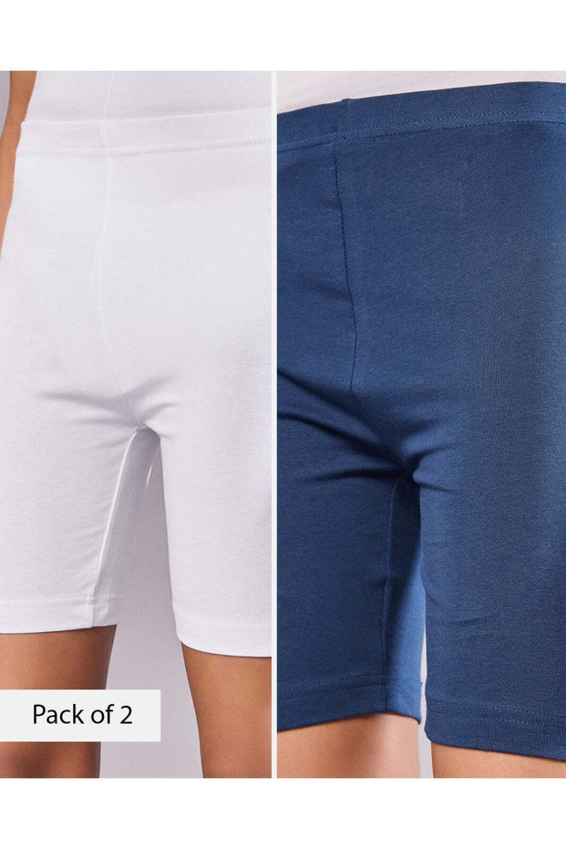 Senior Girls White And Navy Cycling Shorts (Pack of 2)