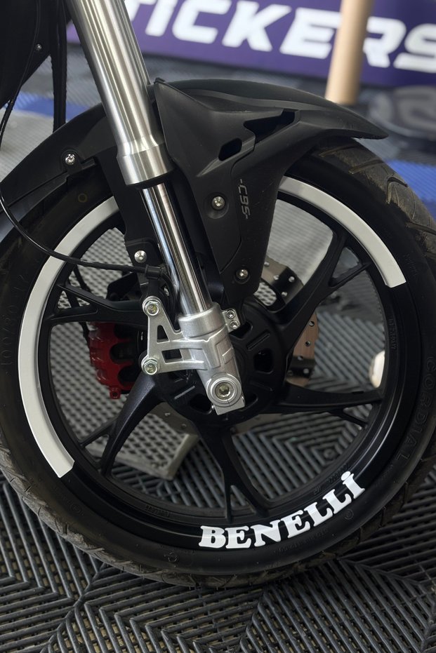 White Color Half Rim+Lettering 17 Inch Rim Stripe Set (8 Pieces Total) for Benelli Motorcycle Group