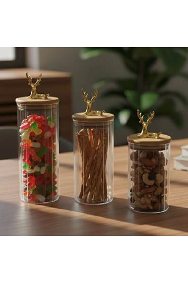 A set of clear glass jars with airtight lids