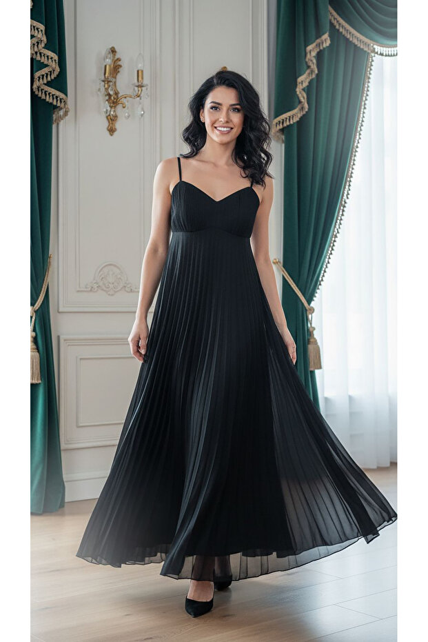 Pliseli şifon elbise - 1