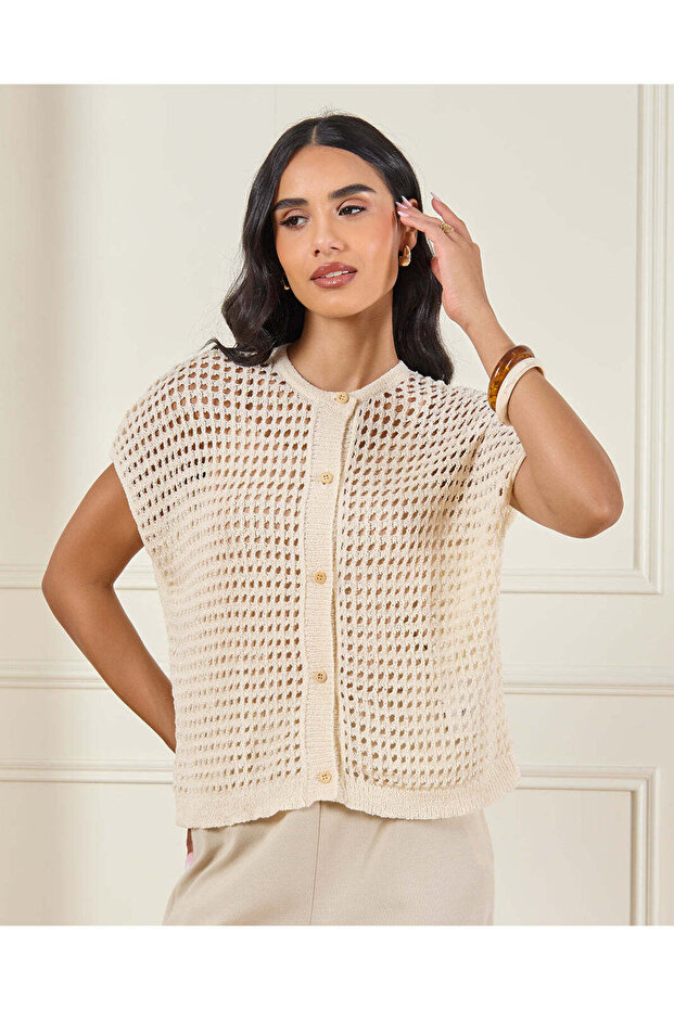 Women Beige Crochet Top