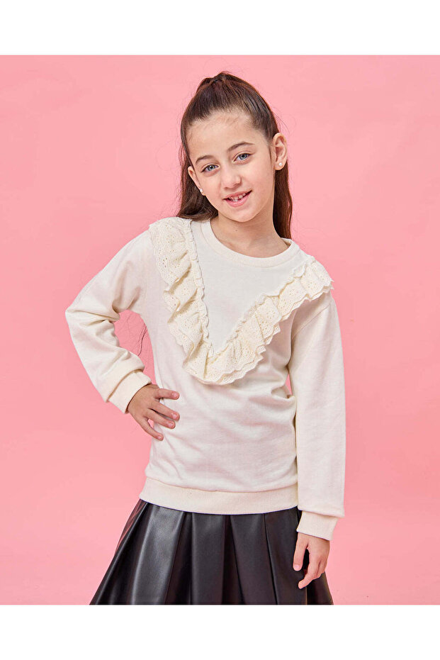 Girls Cream Embellished Sweatshirt