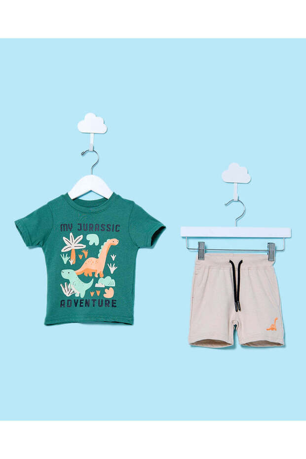 Infant Boys Green Dino Print Casual Set (2 Piece)