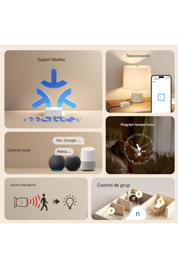 Comutator inteligent Basic Gen5, Matter prin WiFi, 100-240V AC, 10A - 2