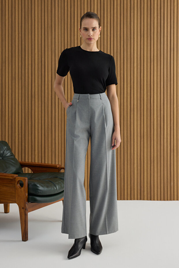 Gri Dokuma Pantolon - 1