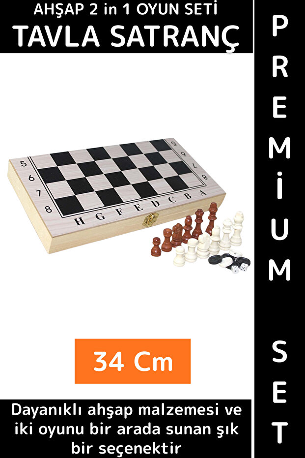 Special Production Friend Game Gift Wooden Boxed Backgammon Checkers Chess Compact Premium Game Set 34 cm