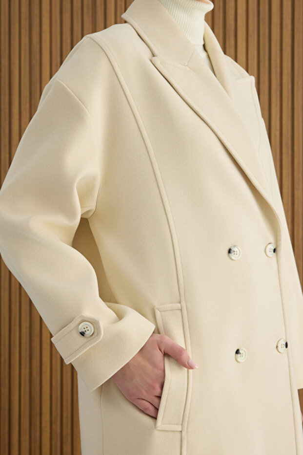 معطف بيج بأزرار على الجهتين - 5