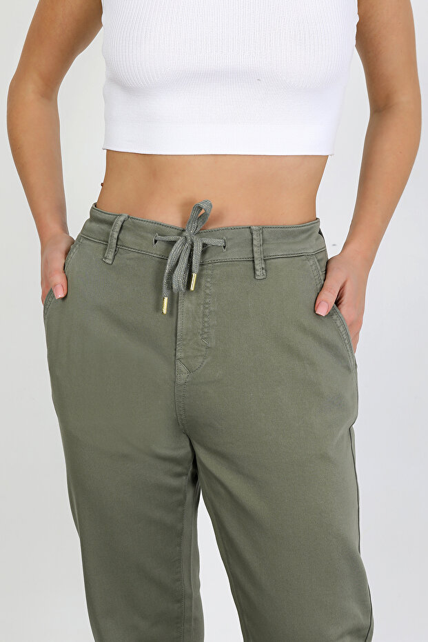 Kadın Kordonlu Örme Boyfriend Pantolon - 3
