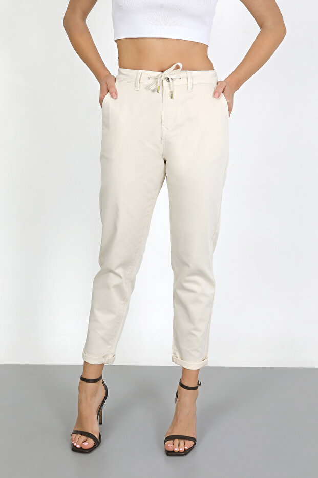 Kadın Kordonlu Örme Boyfriend Pantolon - 7