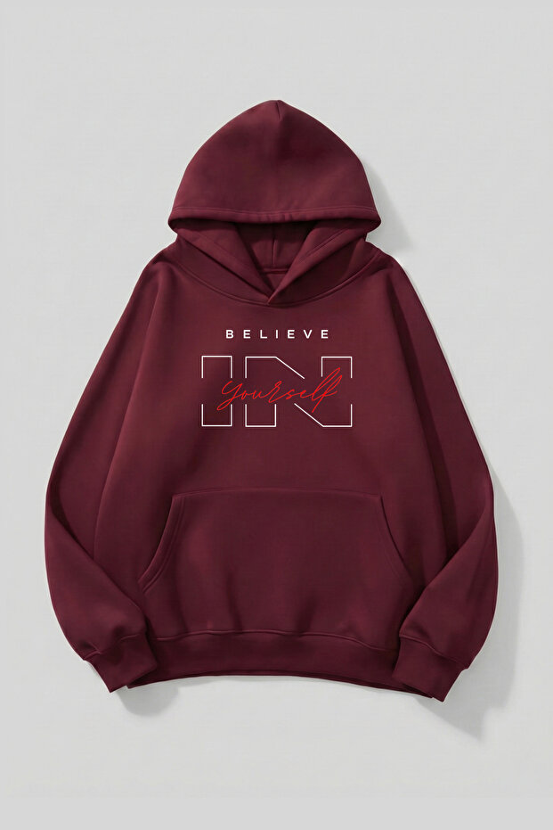 Unisex Soft Textured Believe in Yourself Printed Design Oversized 3 Thread Hoodie Sweatshirt