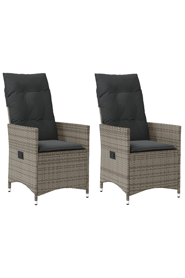 Reclining Garden Chairs 2 pcs with Cushions Grey Poly Rattan