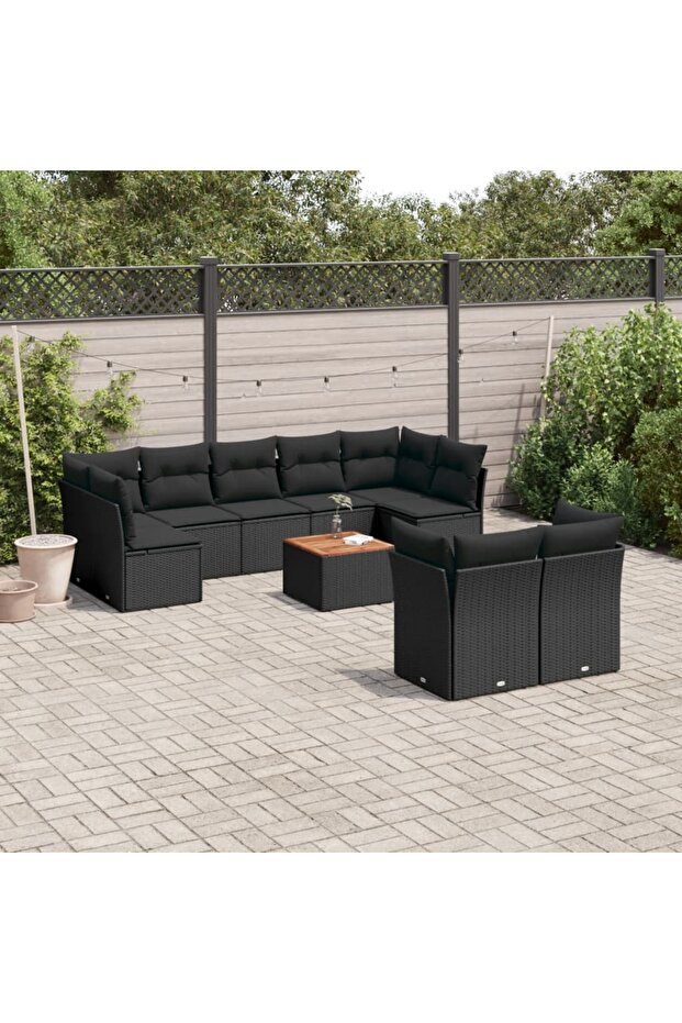 Garden Sofa Set | Black | PE rattan | Large | Removable Covers