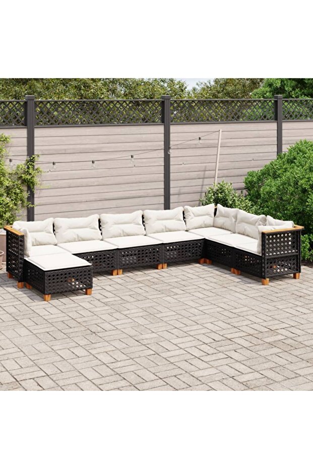 8 Piece Garden Sofa Set with Cushions Black Poly Rattan