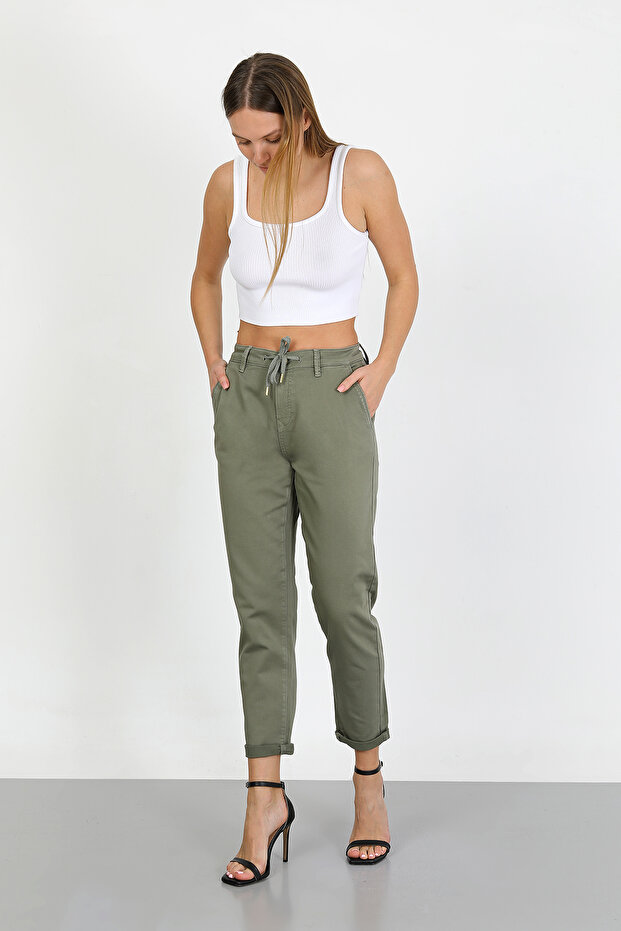 Kadın Kordonlu Örme Boyfriend Pantolon - 7