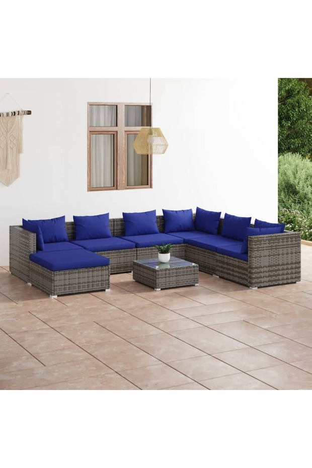 8 Piece Garden Lounge Set with Cushions Poly Rattan Grey