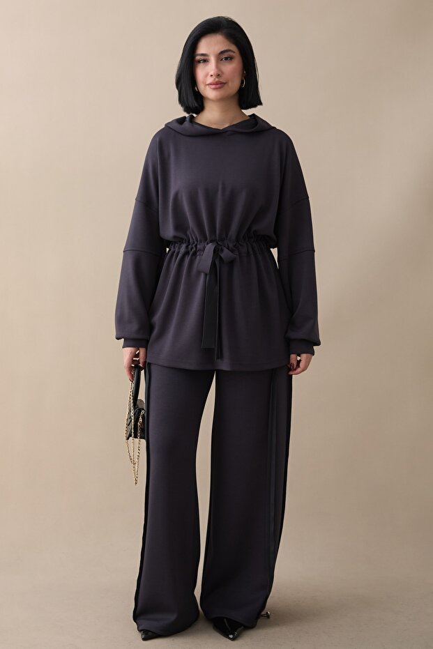 Anthracite Double Suit with Gathered Waist