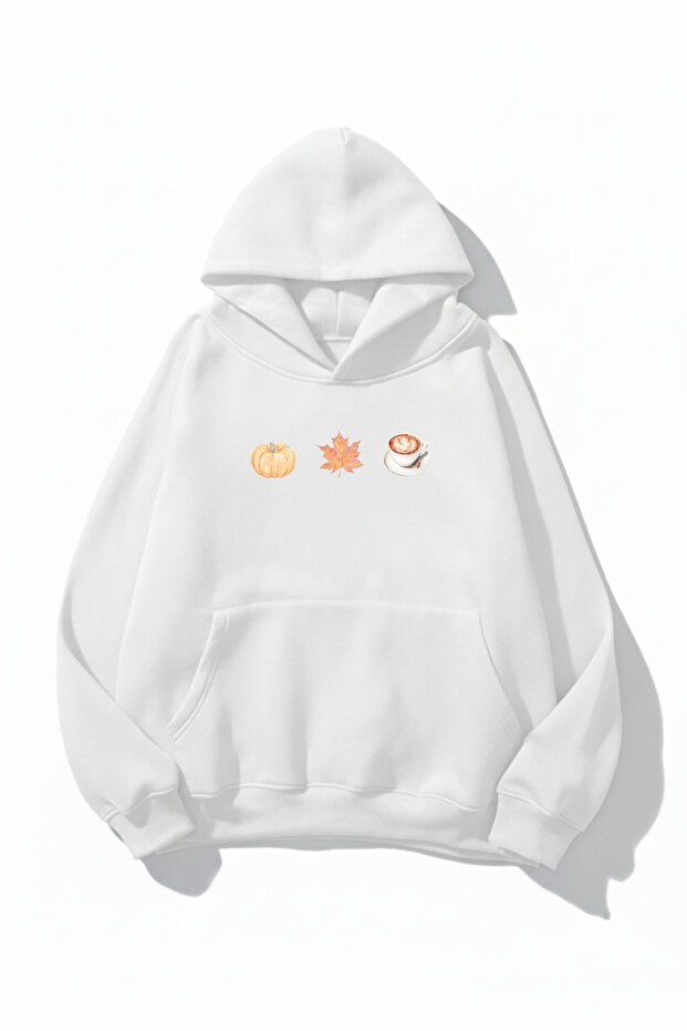 Unisex Soft Textured Pumpkin Spice & Cozy Vibes Printed Design Oversized 3 Thread Hoodie Sweatshirt