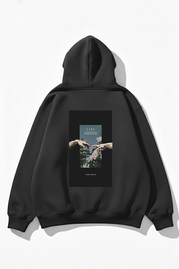 سويت شيرت بقلنسوة ذو نسيج ناعم للجنسين من Live مطبوع Design قصة فضفاضة 3 Thread