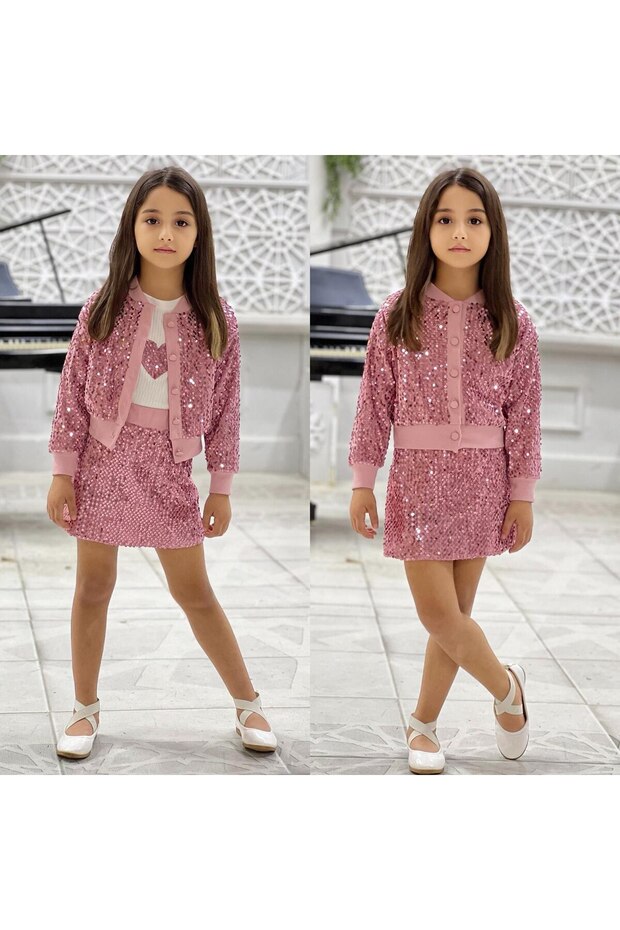 ŞORT ETEKLİ PULLU KIZ 3 LÜ TAKIM - 1