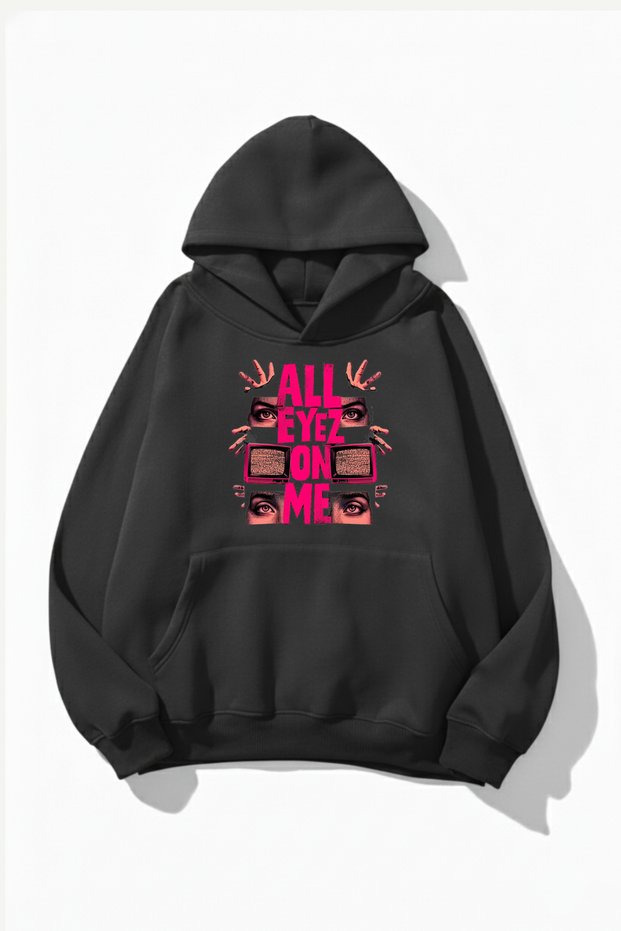 Unisex Soft Textured All Eyez Me Printed Design Oversized 3 Thread Hoodie Sweatshirt