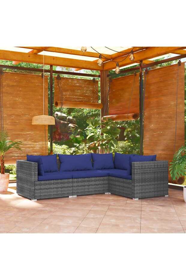 4 Piece Garden Lounge Set with Cushions Poly Rattan Grey