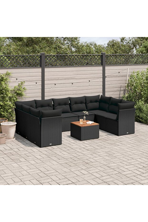 Garden Sofa Set | Black | PE rattan | Large | Removable Covers