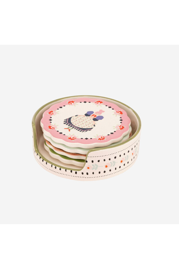 قاعدة أكواب Spring Birds بتصميم فطر وردي، مقاس 10 سم