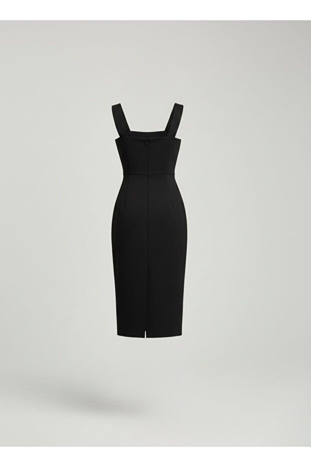 Kare Yaka Midi Elbise - 4