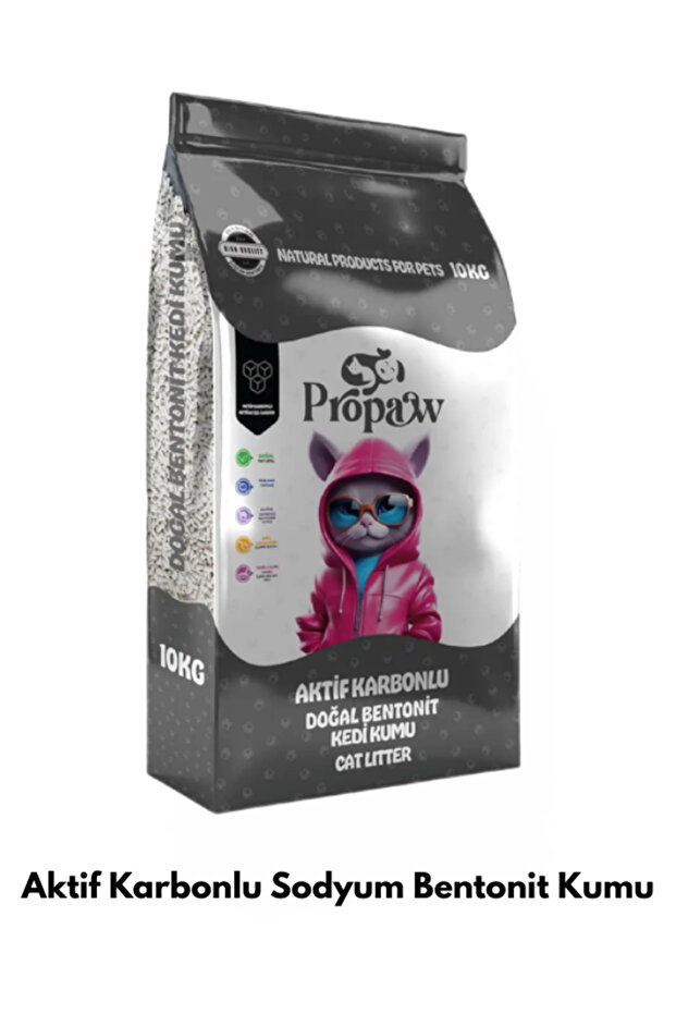 Animaire Propaw Ekstra Topaklanan, kokusuz aktif karbonlu sodyum bentonit kedi kumu 10 Kg
