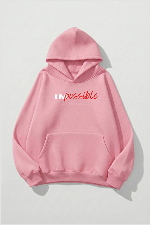 سويت شيرت بقلنسوة للجنسين ذو ملمس ناعم من Impossible مطبوع Design قصة فضفاضة 3 Thread