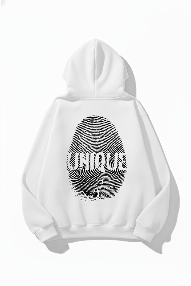 Unisex Soft Textured Unique Fingerprint Printed Design Oversized 3 Thread Hoodie Sweatshirt