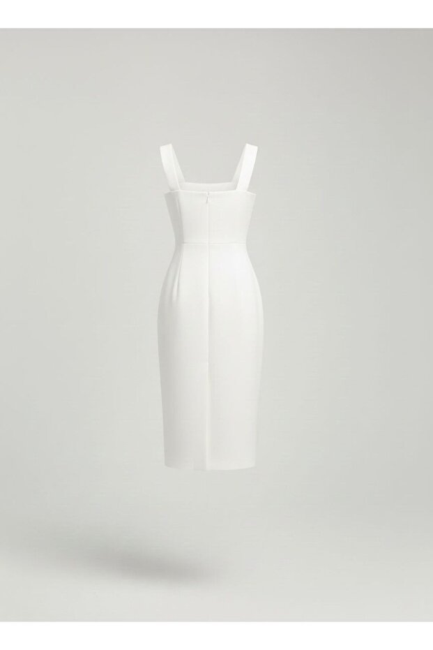 Kare Yaka Midi Elbise - 5