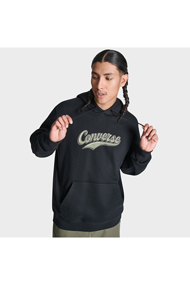 Script Pullover Hoodie Erkek Siyah Sweatshirt - 1