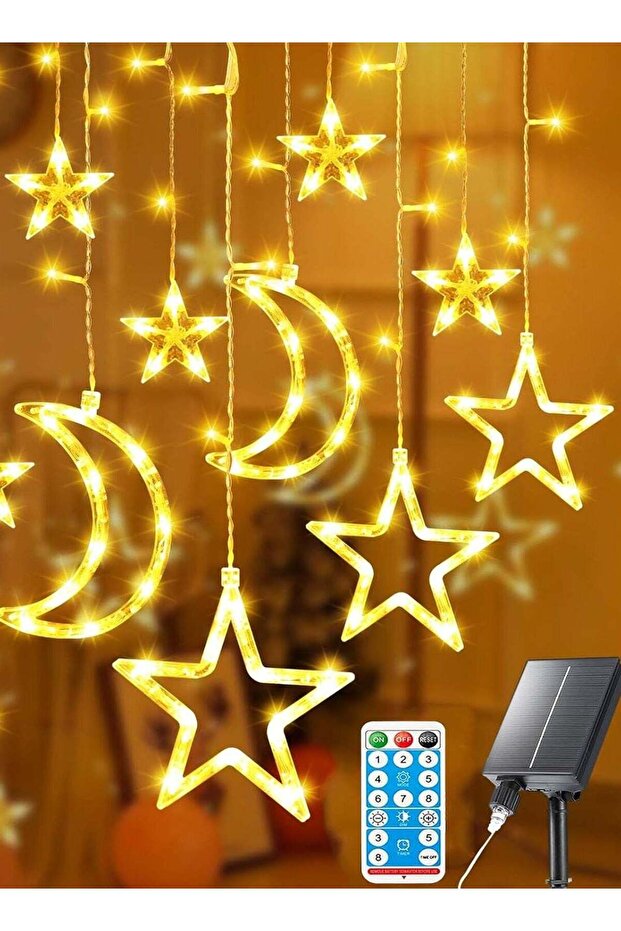 Solar Powered Curtain Lights Window Lights Solar Led String Lights, 8 Lighting Modes, Eid LED Lights
