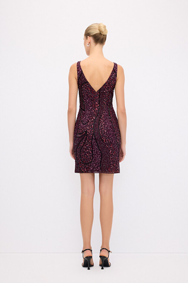 Askılı İşlemeli Elbise - 7