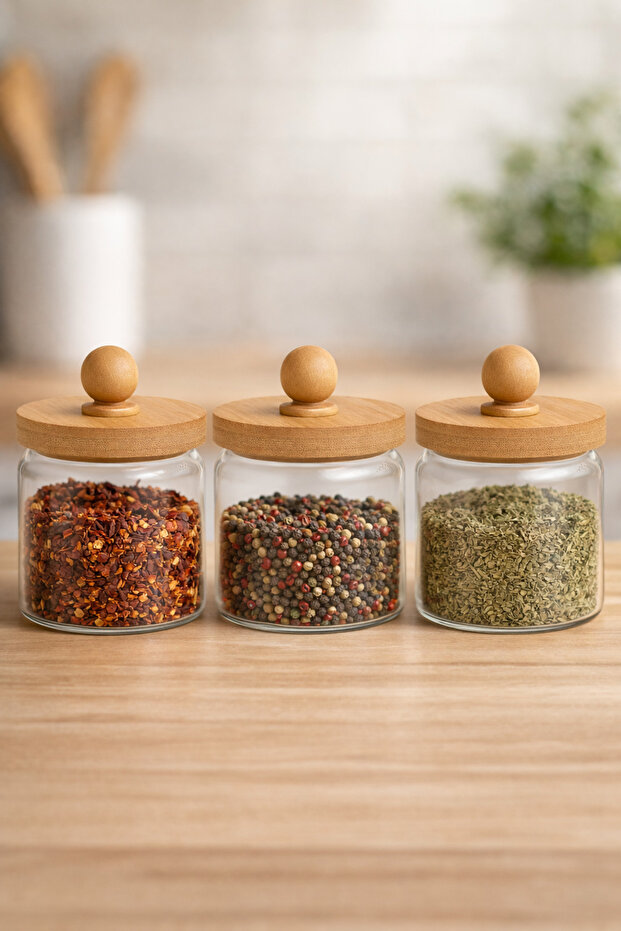 3-Piece Borosilicate 450ml Jar Set with Bamboo Lid Kw-747