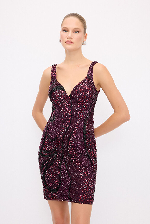 Askılı İşlemeli Elbise - 5