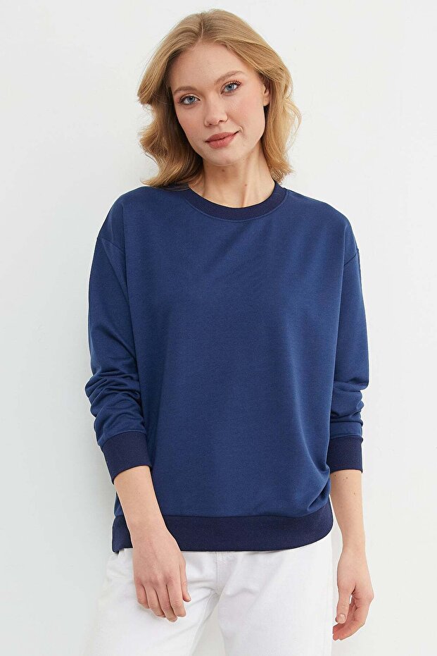 Basic Bisiklet Yaka Sweatshirt - 1