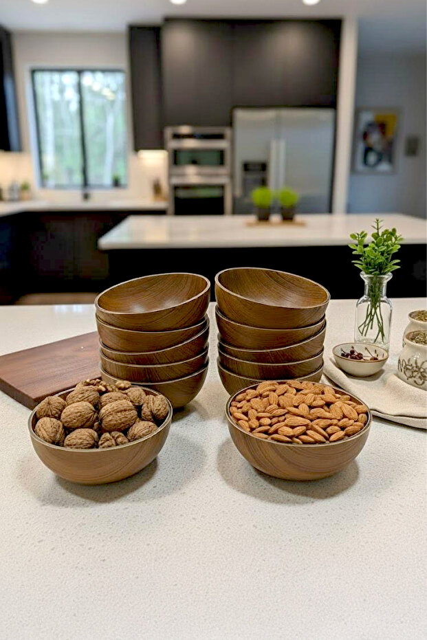 Wooden Look Snack Bowl Round Serving Bowl Presentation Bowl 10 cm
